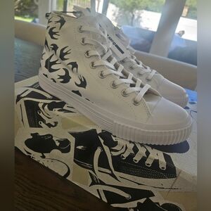 Alexander McQueen White and Black High-Top Sneakers